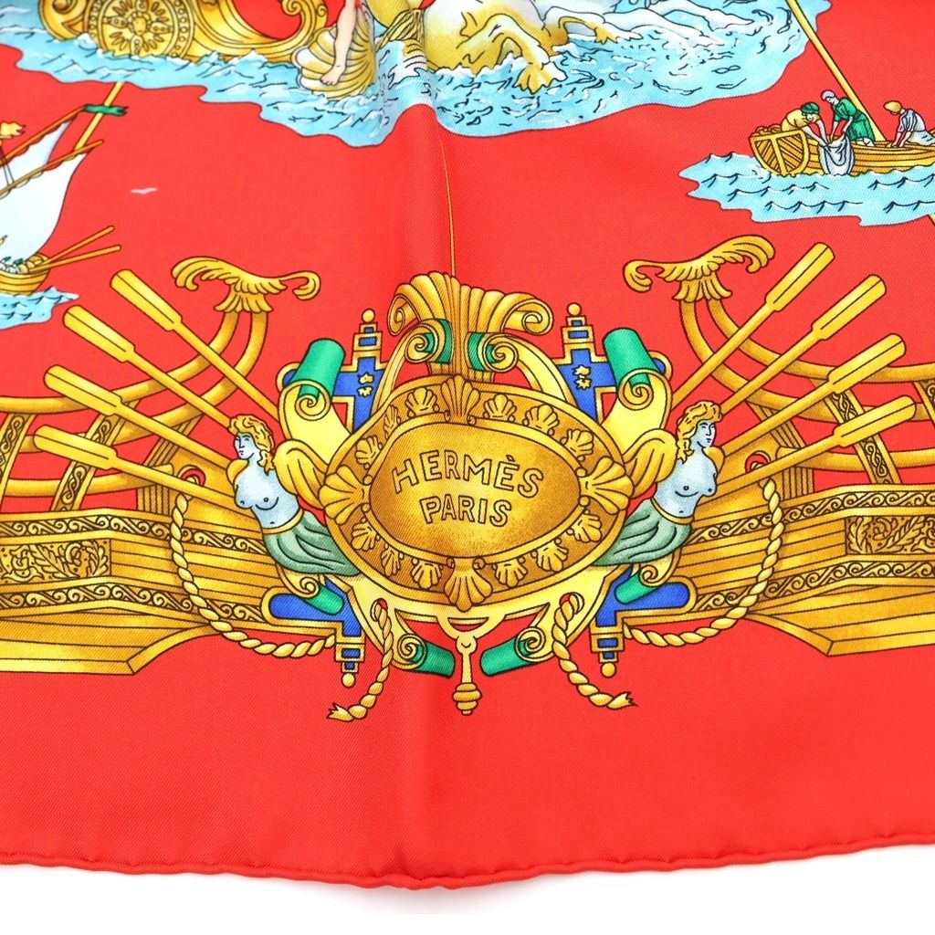 Hermes Carre 90 Voiles de Lumiere Sailing Ship of Light Red Silk Scarf — view 4
