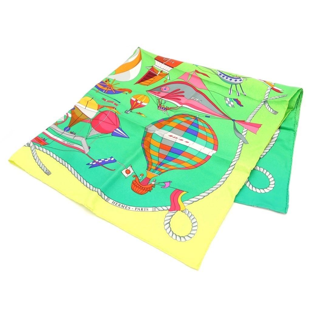 Hermes Carre 90 les Folies du Ciel Madness of the Sky Green Silk Scarf
