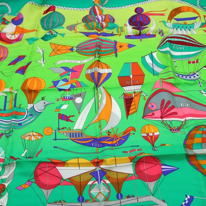 Hermes Carre 90 les Folies du Ciel Madness of the Sky Green Silk Scarf — view 3