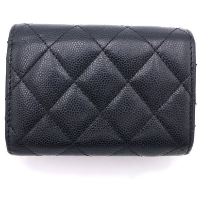 Chanel CC Logo Spade Heart Charm Trifold Wallet Compact Coin Case Black Caviar — view 2