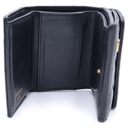 Chanel CC Logo Spade Heart Charm Trifold Wallet Compact Coin Case Black Caviar — view 4