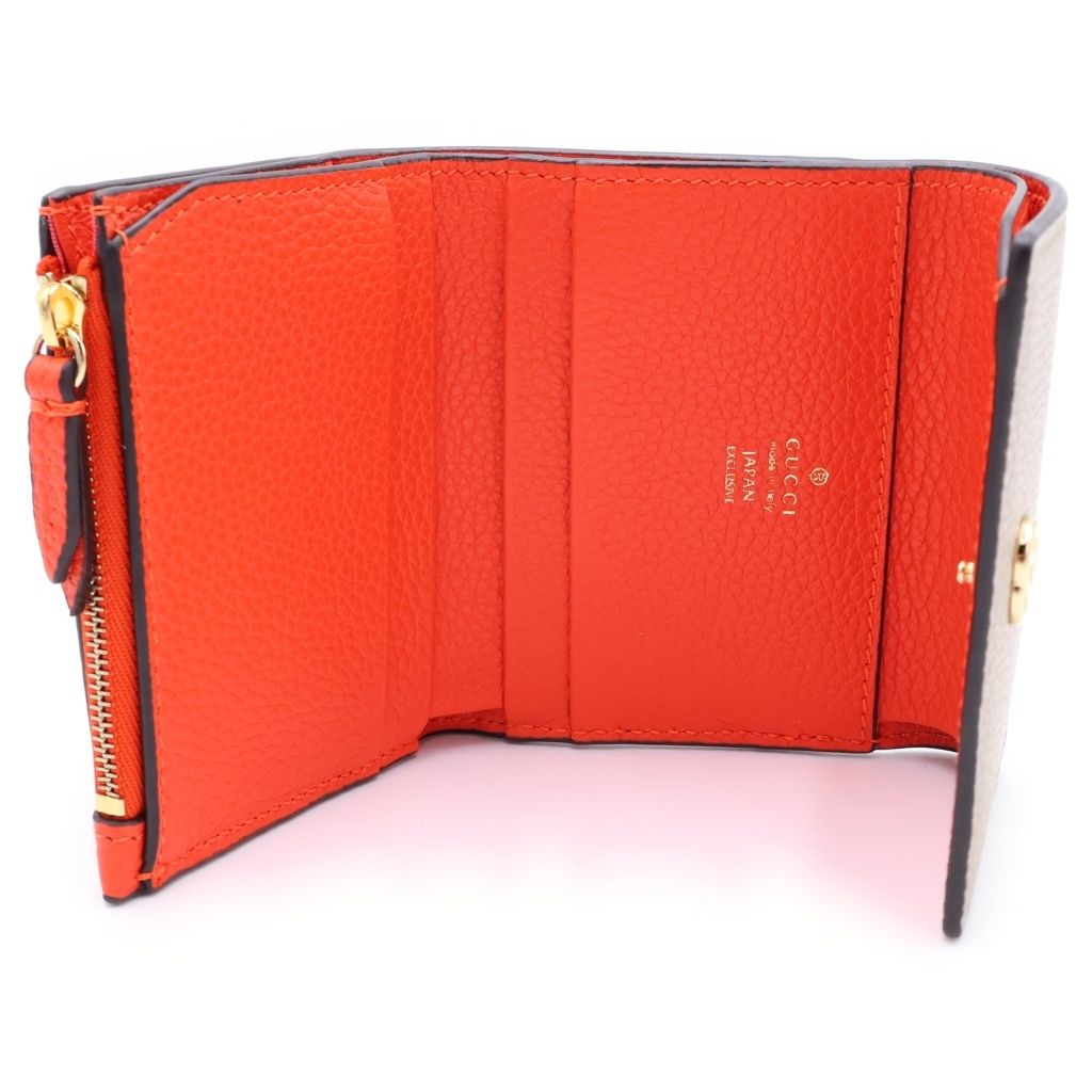 Gucci Double Bicolor Mini Wallet Compact Beige Orange Leather Gold — view 4