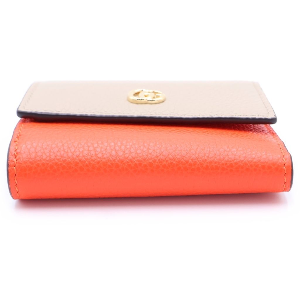 Gucci Double Bicolor Mini Wallet Compact Beige Orange Leather Gold — view 5