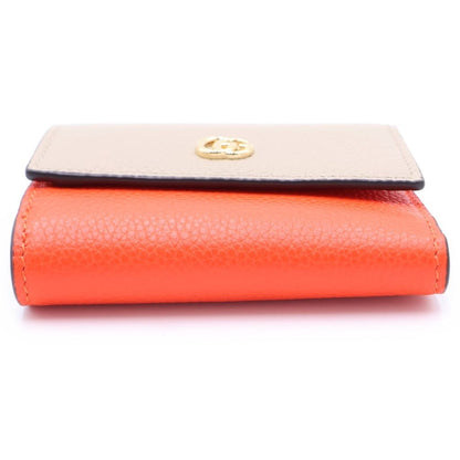 Gucci Double Bicolor Mini Wallet Compact Beige Orange Leather Gold — view 5