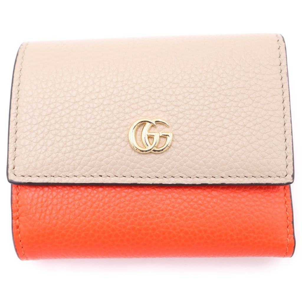 Gucci Double Bicolor Mini Wallet Compact Beige Orange Leather Gold