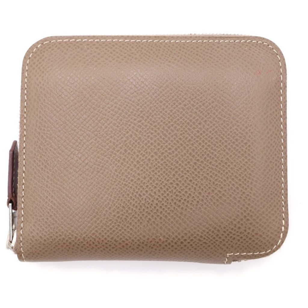 Hermes Azap Silk in Compact Etoupe Epsom Mini Wallet Coin Case Brown Silver
