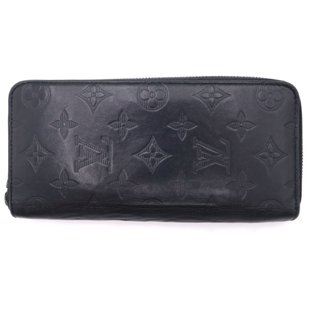 Louis Vuitton Monogram Shadow Zippy Organizer Wallet Black Leather Silver