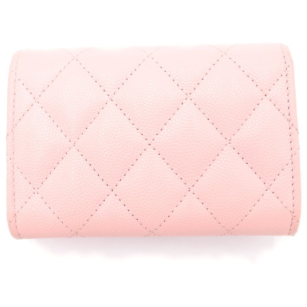 Chanel Quilted Star Coco Trifold Wallet Card Case Compact Pink Caviar Leather — view 2
