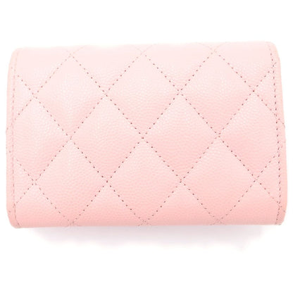 Chanel Quilted Star Coco Trifold Wallet Card Case Compact Pink Caviar Leather — view 2