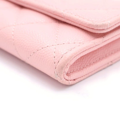 Chanel Quilted Star Coco Trifold Wallet Card Case Compact Pink Caviar Leather — view 5