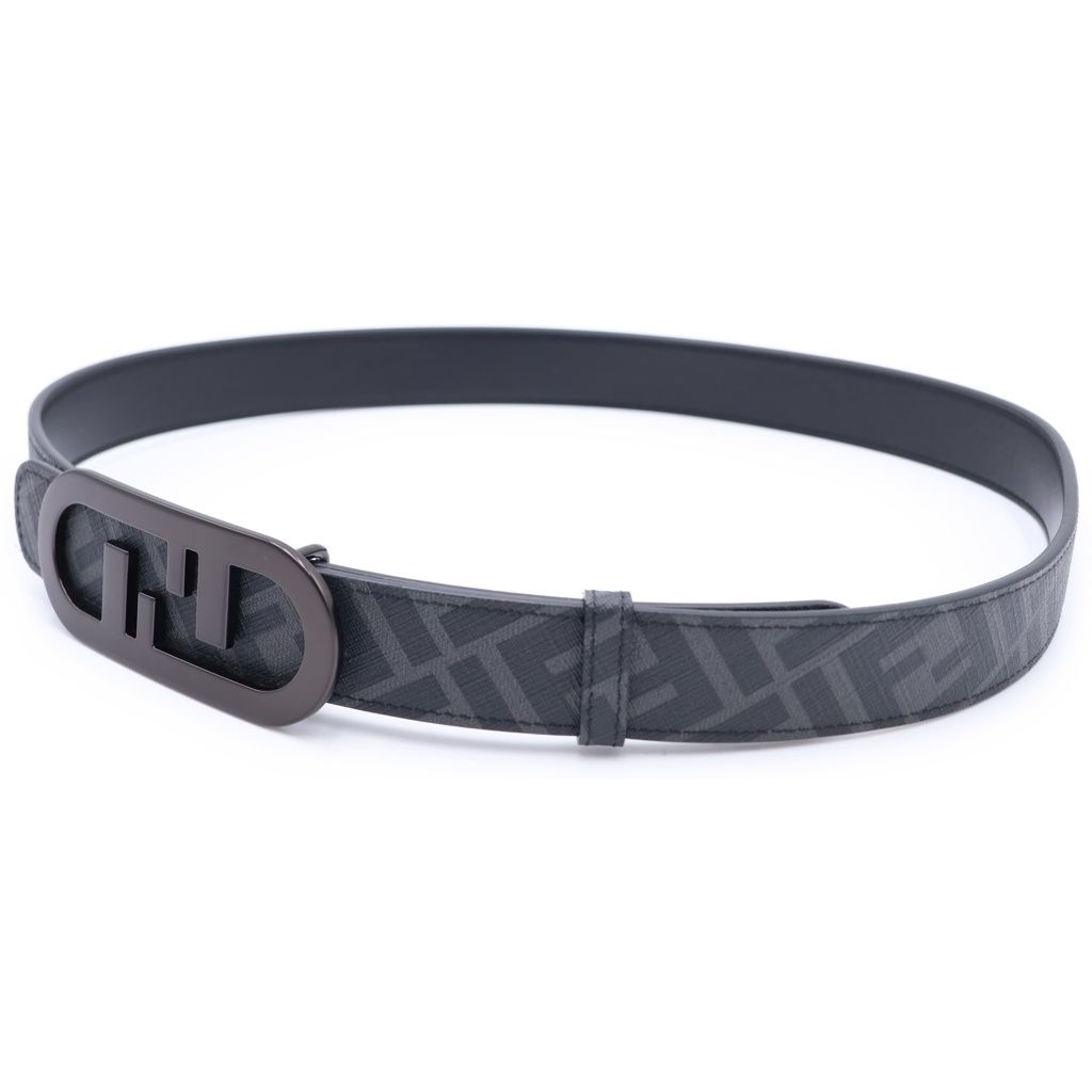 Fendi Belt Reversible Zucca Pattern Black Leather