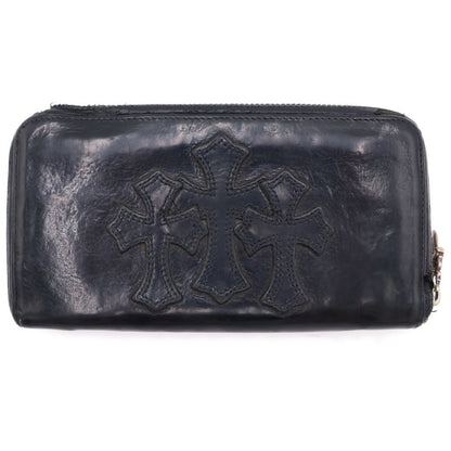 Chrome Hearts Rec Zip 3 Cross Round Zip Leather Wallet Black