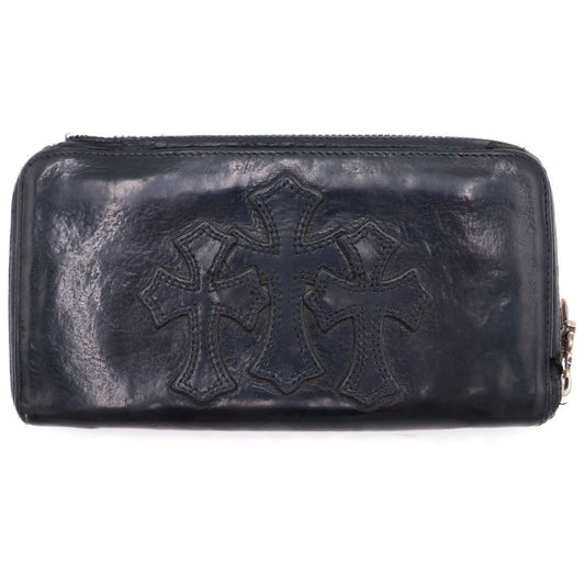 Chrome Hearts Rec Zip 3 Cross Round Zip Leather Wallet Black