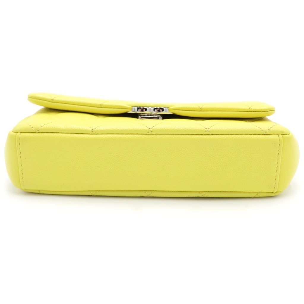 Chanel Quilted 20 S Flap S Chain Shoulder Bag Neon Yellow Caviar Leather — view 4