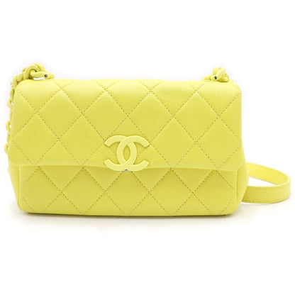 Chanel Quilted 20 S Flap S Chain Shoulder Bag Neon Yellow Caviar Leather