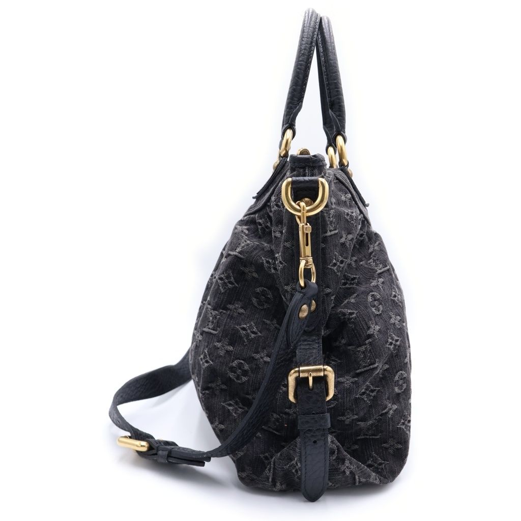 Louis Vuitton Monogram Denim Neo Cabby MM 2-Way Shoulder Bag Black Leather Gold — view 3