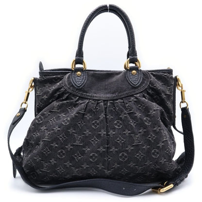 Louis Vuitton Monogram Denim Neo Cabby MM 2-Way Shoulder Bag Black Leather Gold — view 2
