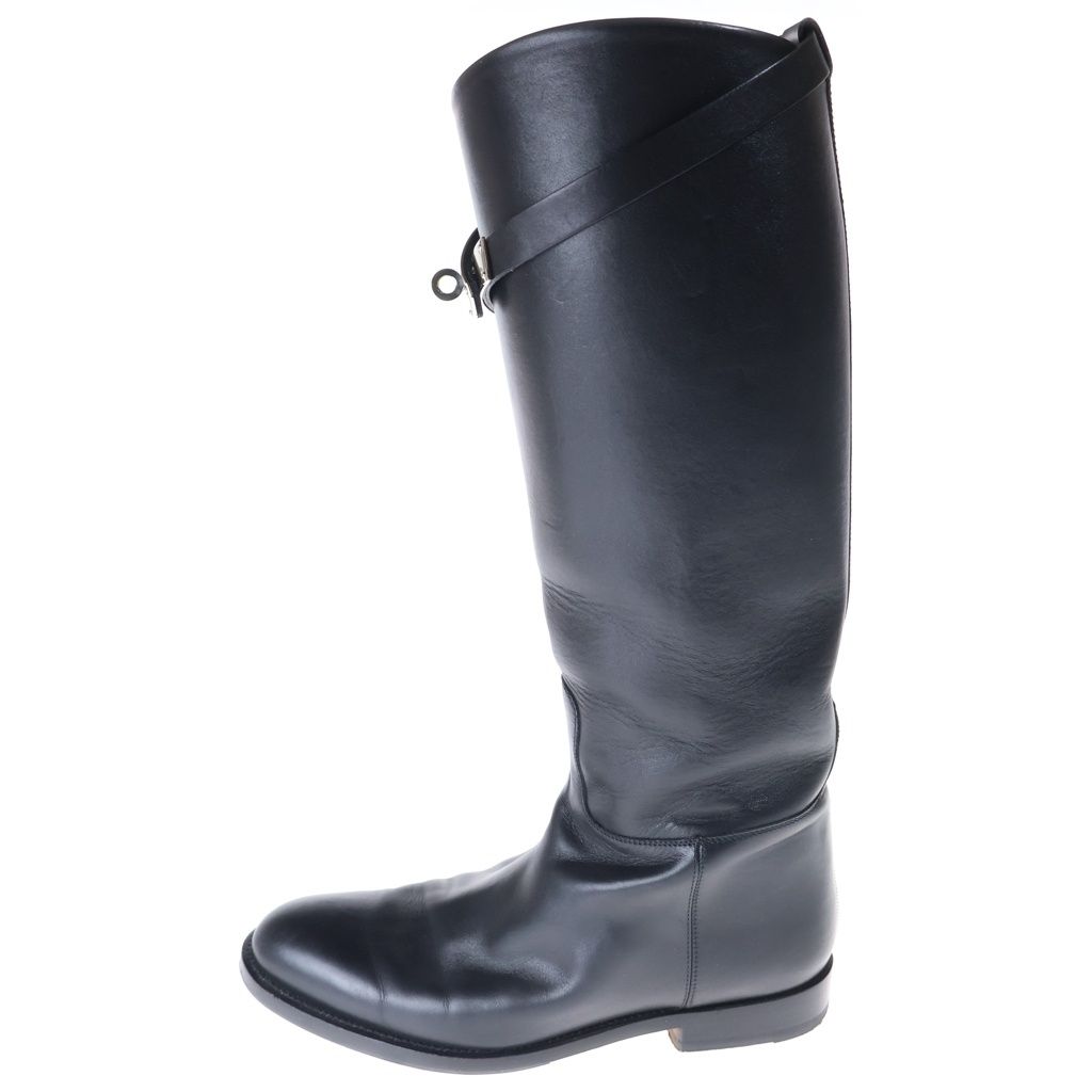Hermes Kelly Buckle Leather Long Boots Shoes Black