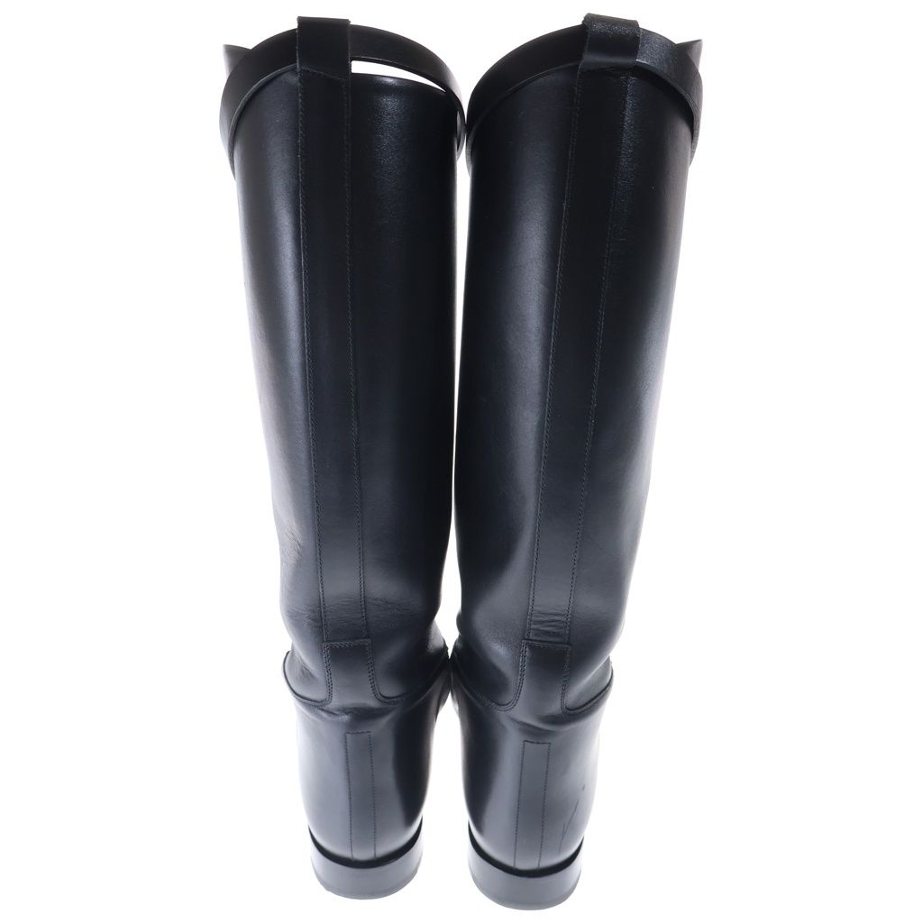 Hermes Kelly Buckle Leather Long Boots Shoes Black — view 3