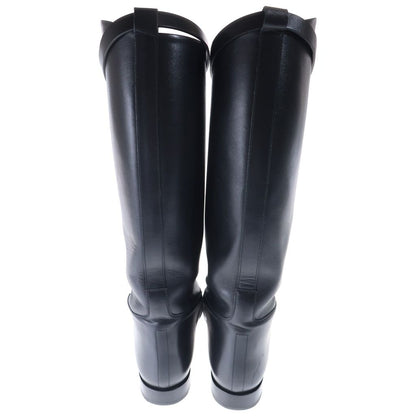 Hermes Kelly Buckle Leather Long Boots Shoes Black — view 3