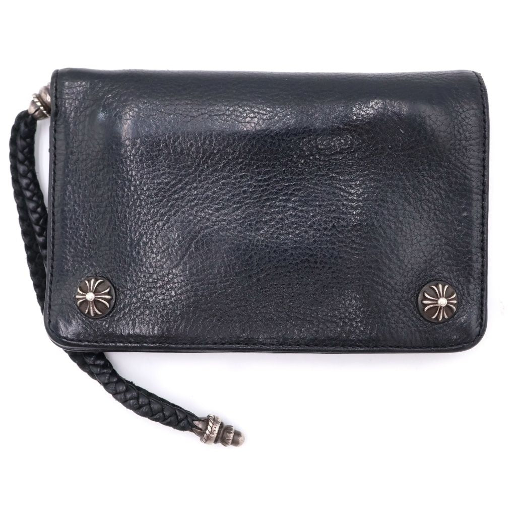 Chrome Hearts Strap Cross Ball Button Leather Wallet Black