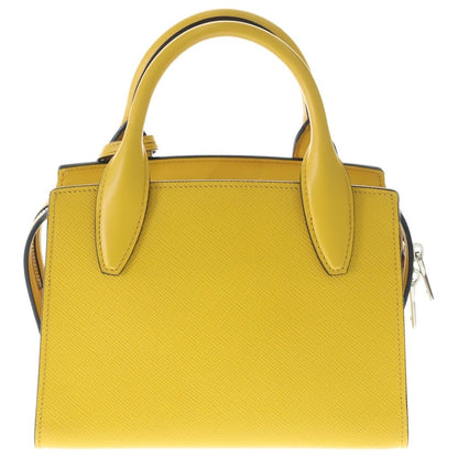 Prada Saffiano 2-Way Shoulder Bag Yellow Leather Silver — view 2