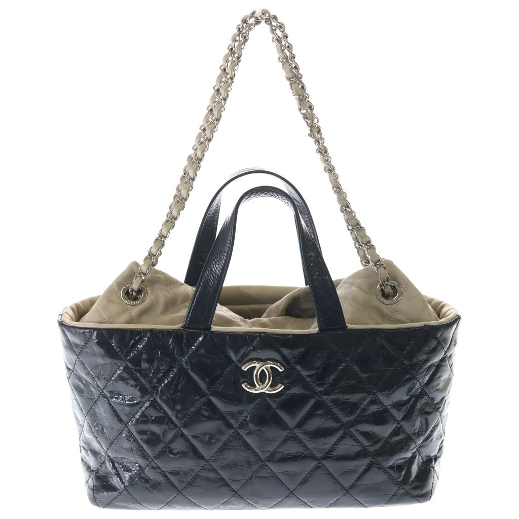 Chanel Portobello Quilted 2-Way Tote Shoulder Bag Black Aged Calfskin Silver