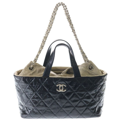 Chanel Portobello Quilted 2-Way Tote Shoulder Bag Black Aged Calfskin Silver