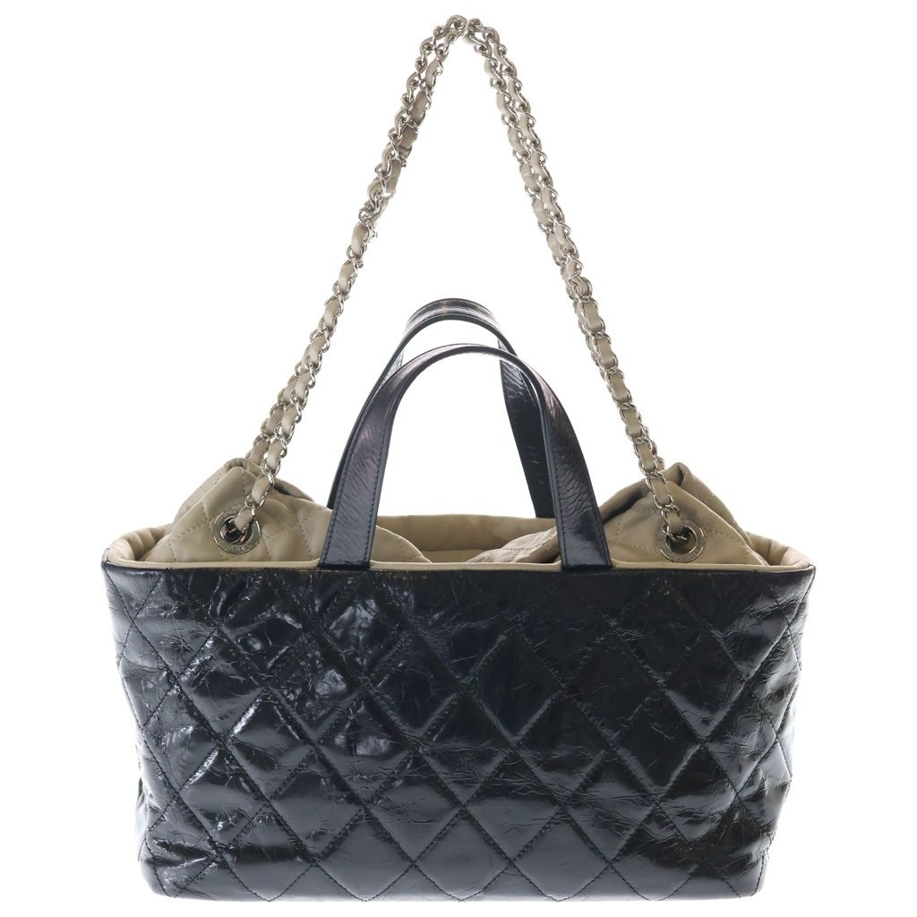 Chanel Portobello Quilted 2-Way Tote Shoulder Bag Black Aged Calfskin Silver — view 2