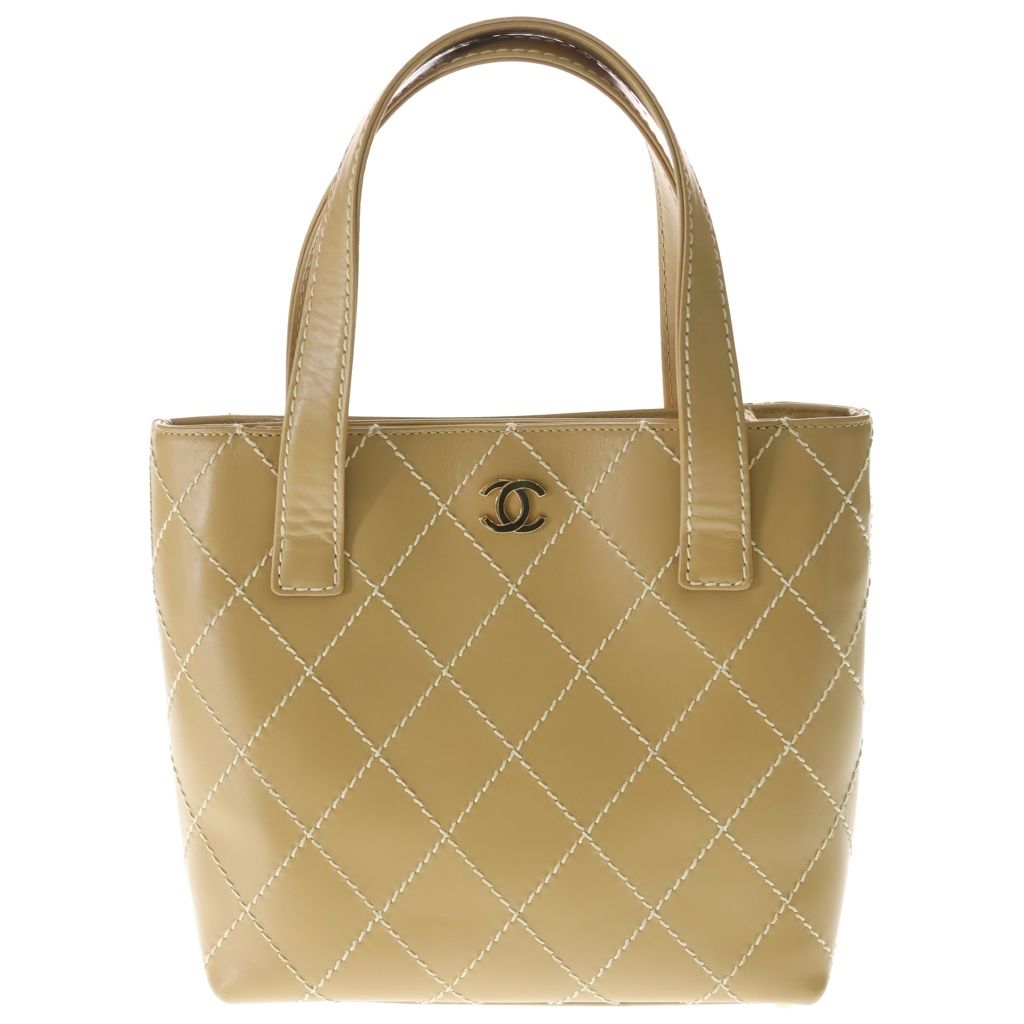 Chanel CC Logo Wild Stitch Tote Brown Leather Gold