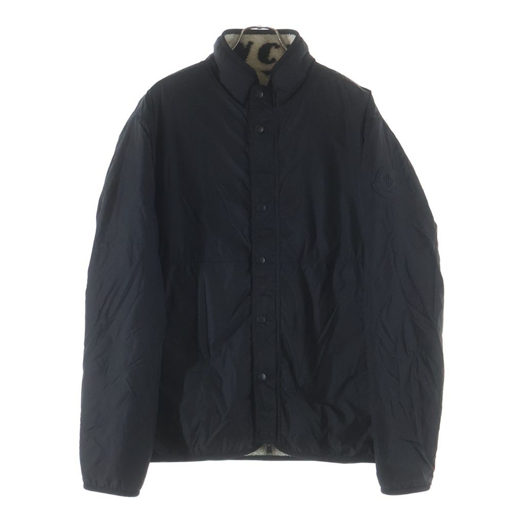 Moncler Rubber Patch Logo Reversible Nylon Fleece Zip Up Jacket Black White