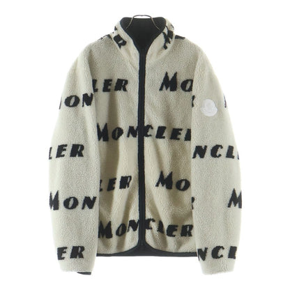 Moncler Rubber Patch Logo Reversible Nylon Fleece Zip Up Jacket Black White — view 3