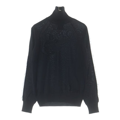 Dior Rose Velour Patch Side Line Wool Turtleneck Long Sleeve Knit Sweater Black