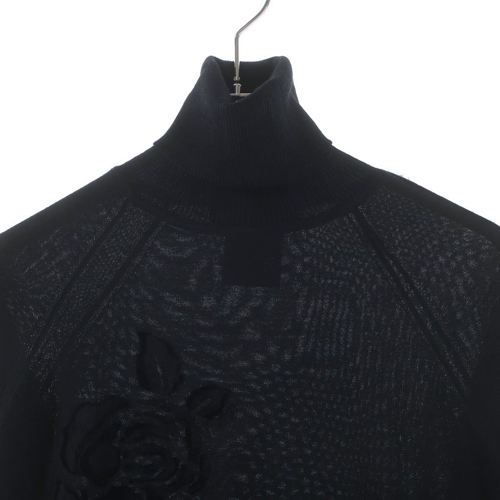 Dior Rose Velour Patch Side Line Wool Turtleneck Long Sleeve Knit Sweater Black — view 3