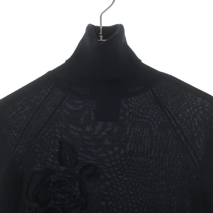 Dior Rose Velour Patch Side Line Wool Turtleneck Long Sleeve Knit Sweater Black — view 3