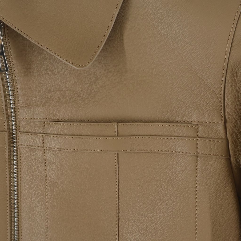 Hermes Goat Leather Silk Rayon Liner Zip Up Jacket Beige — view 4