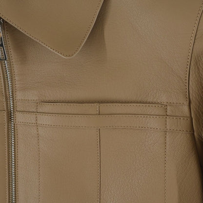 Hermes Goat Leather Silk Rayon Liner Zip Up Jacket Beige — view 4