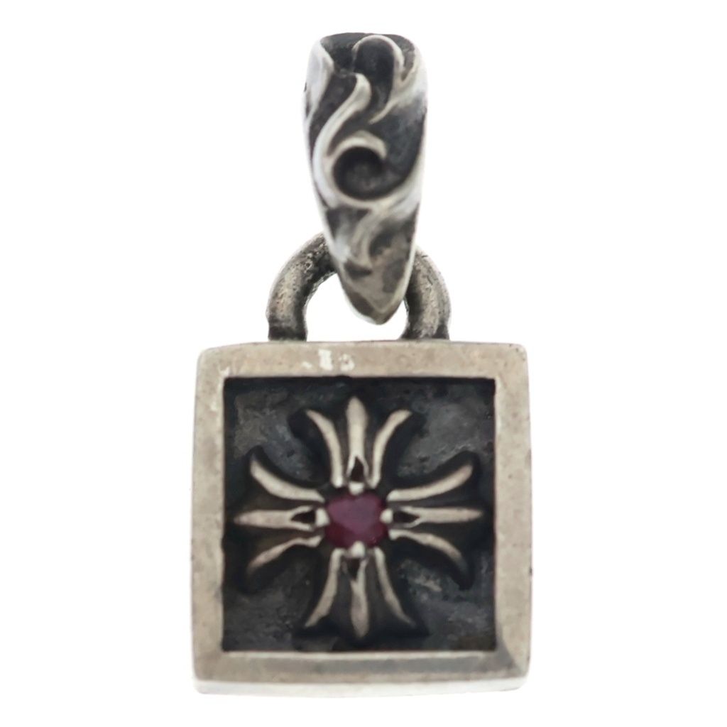 Chrome Hearts Framed CH Plus 1 Ruby Charm Pendant Silver