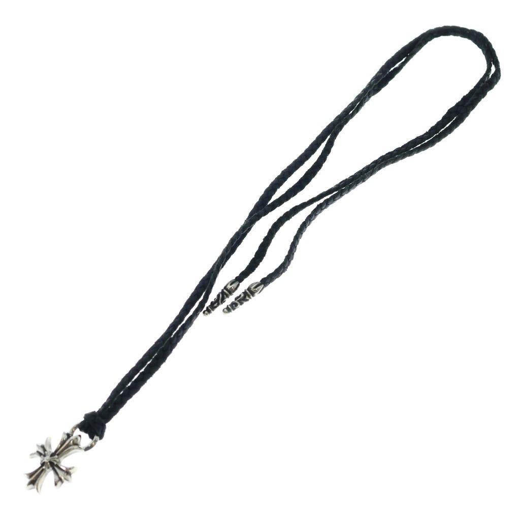 Chrome Hearts Dbl CH Prs Double CH Plus Pendant Leather Braid Silver — view 2