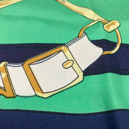Hermes Large Scarf Shawl Navy Green Pellier Yellow Gold Spurs — view 6