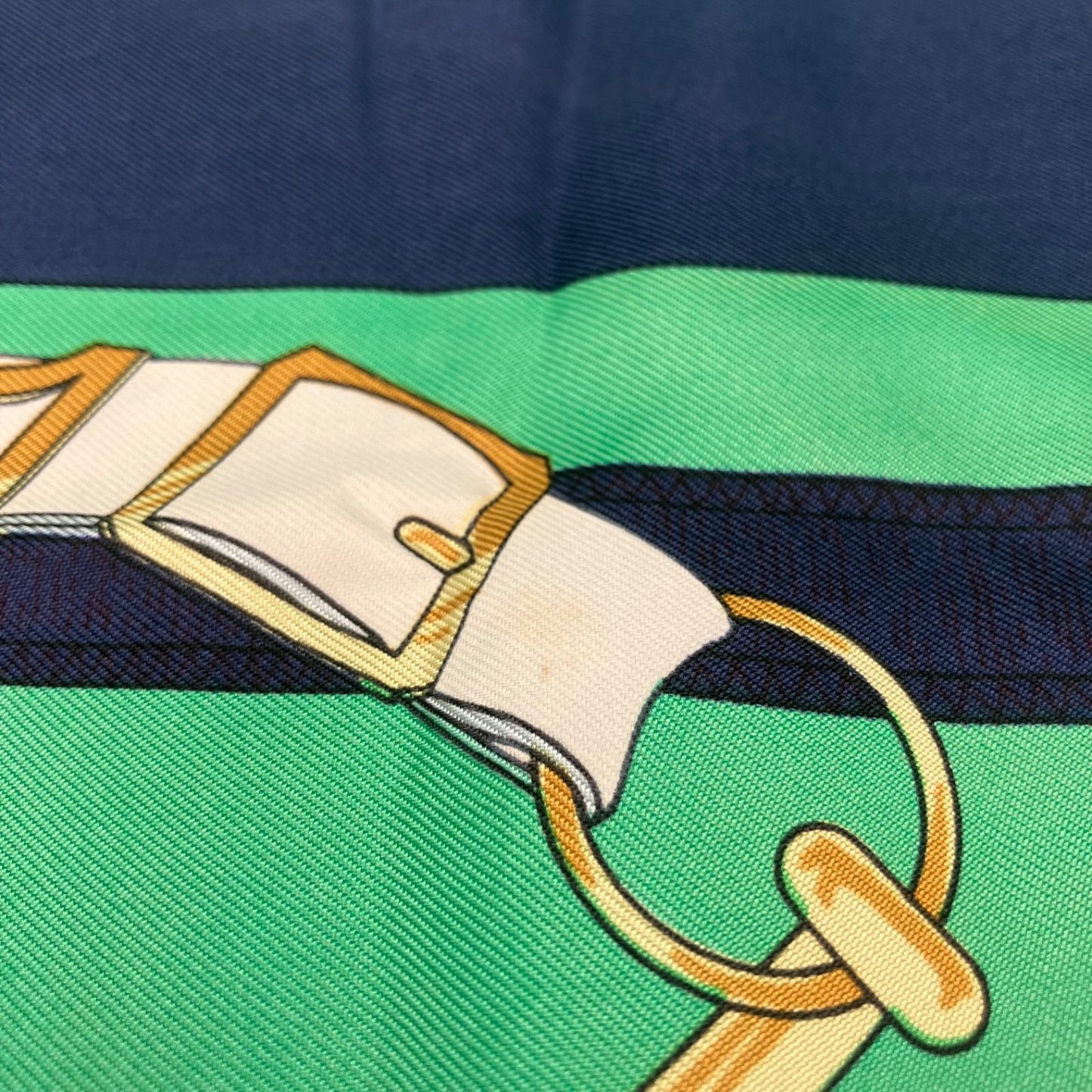 Hermes Large Scarf Shawl Navy Green Pellier Yellow Gold Spurs — view 5
