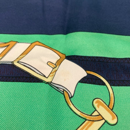 Hermes Large Scarf Shawl Navy Green Pellier Yellow Gold Spurs — view 5