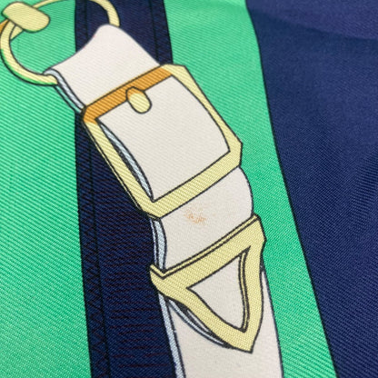 Hermes Large Scarf Shawl Navy Green Pellier Yellow Gold Spurs — view 4