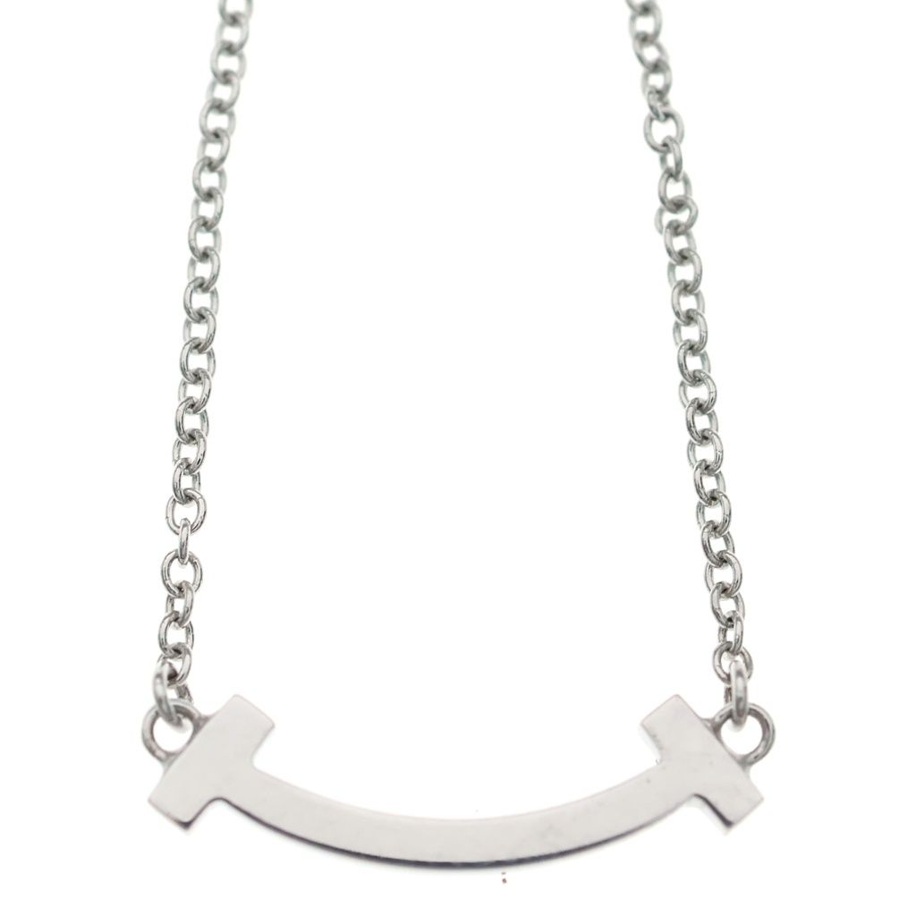 Tiffany & Co T Smile Small Pink Saffiano Pendant Chain Silver — view 5