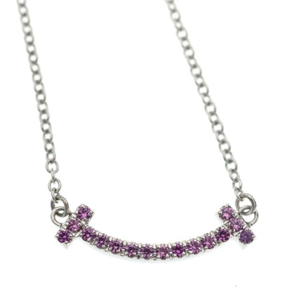 Tiffany & Co T Smile Small Pink Saffiano Pendant Chain Silver — view 3
