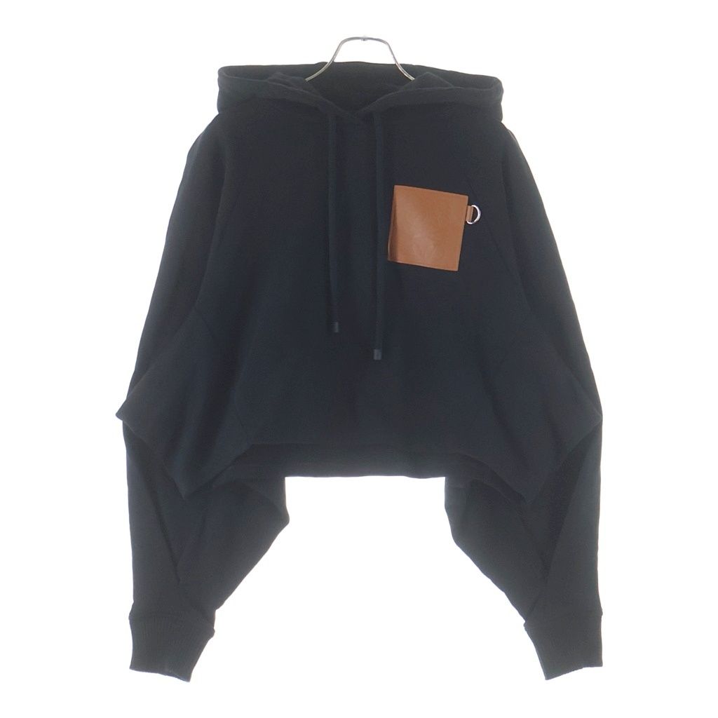Loewe Anagram Logo Leather Patch Cropped Pullover Sweatshirt Hoodie Black