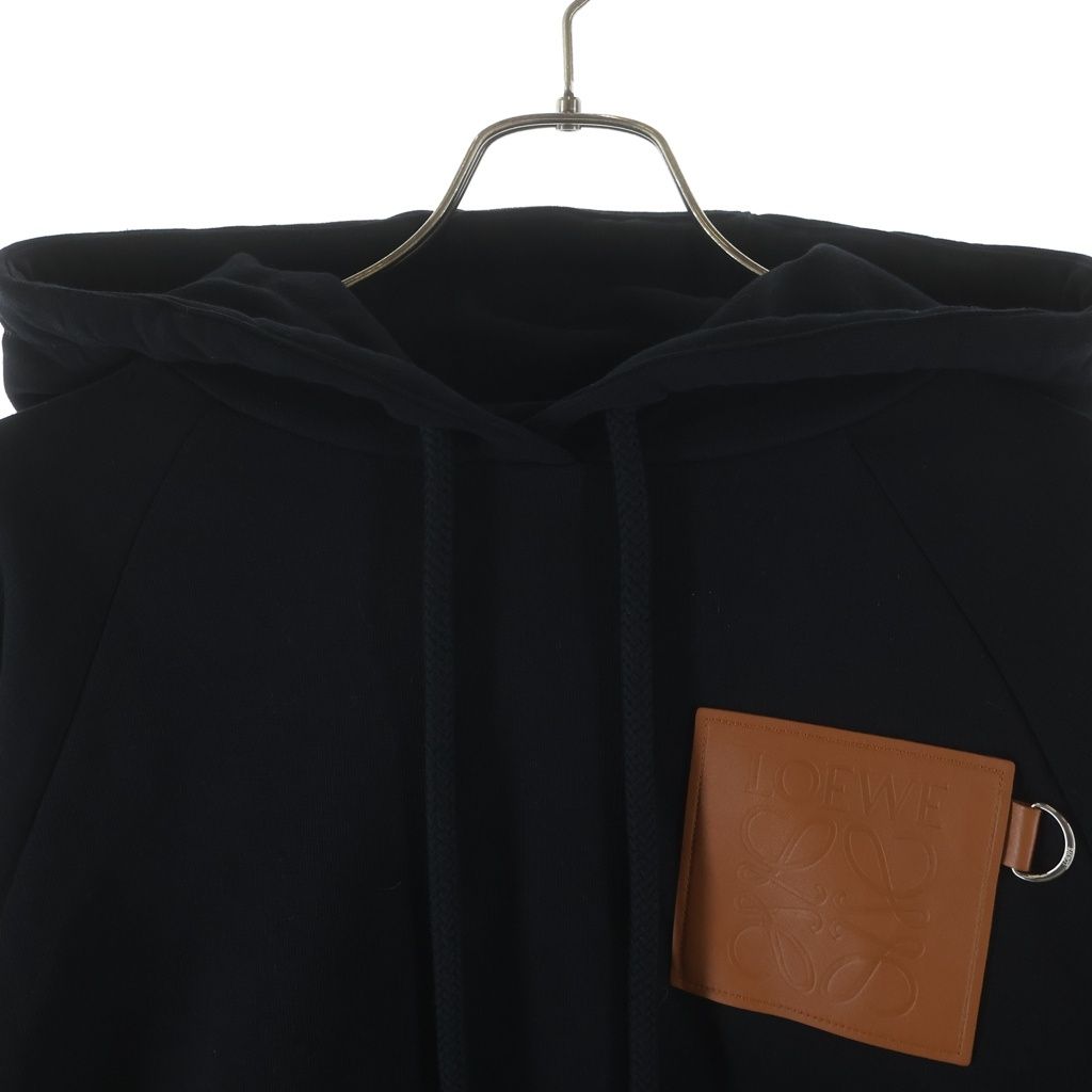 Loewe Anagram Logo Leather Patch Cropped Pullover Sweatshirt Hoodie Black — view 3