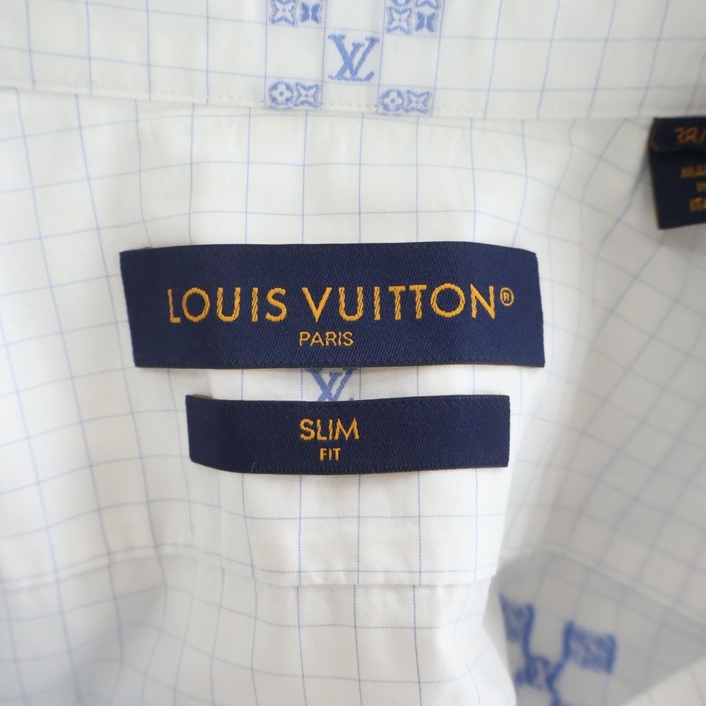 Louis Vuitton Check All Over Pattern LV Logo Embroidery Long Sleeve Shirt White — view 6