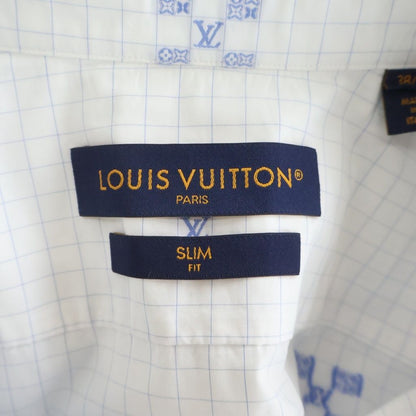 Louis Vuitton Check All Over Pattern LV Logo Embroidery Long Sleeve Shirt White — view 6