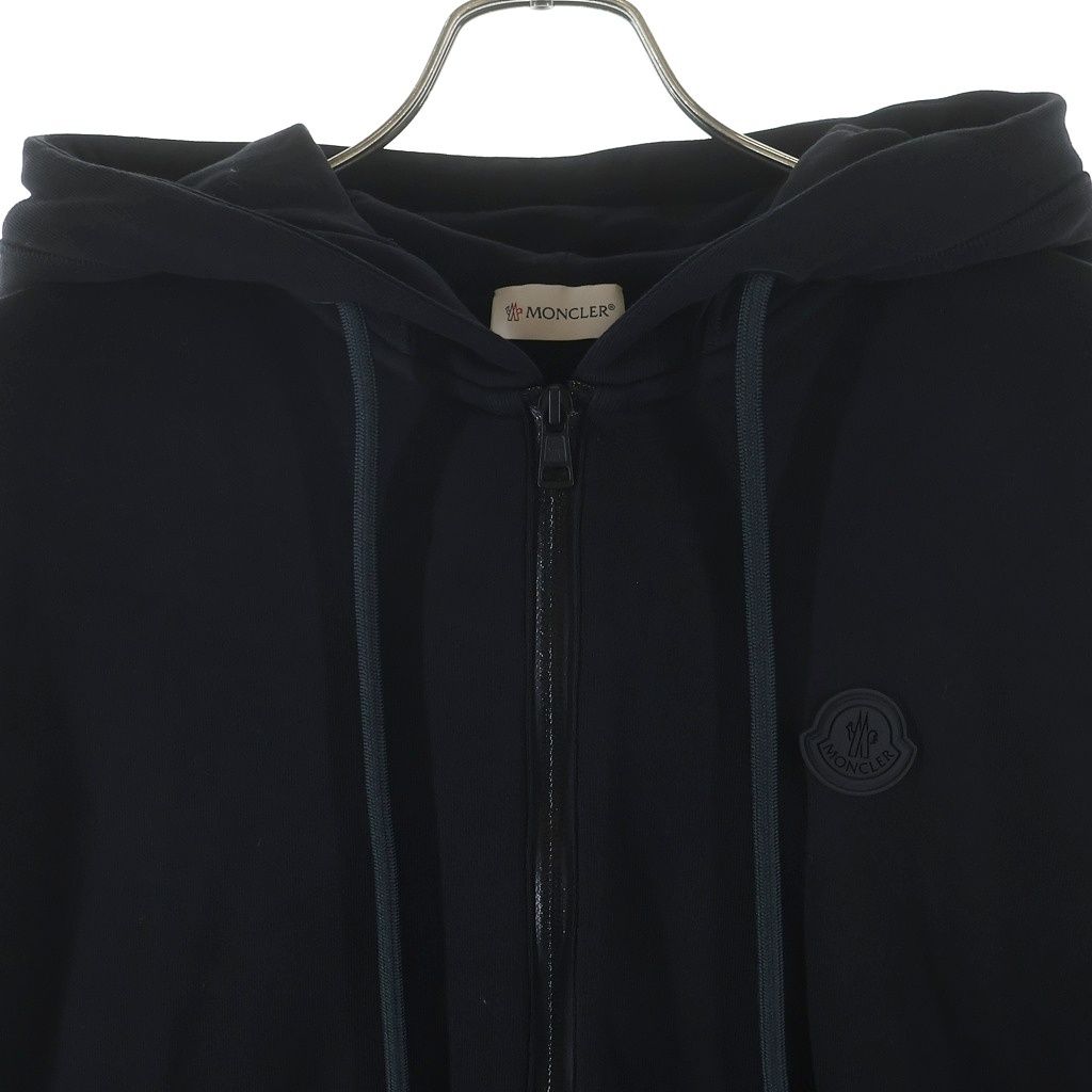 Moncler Rubber Patch Logo Side Cut Replacement Zip Up Sweatshirt Hoodie Black — view 3